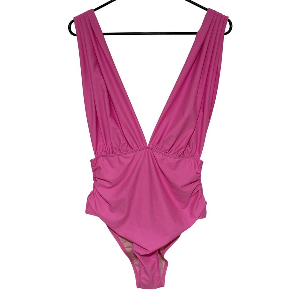 NEW CUPSHE Deep Plunge One Piece Swimsuit Bubblegum Pink Size Large